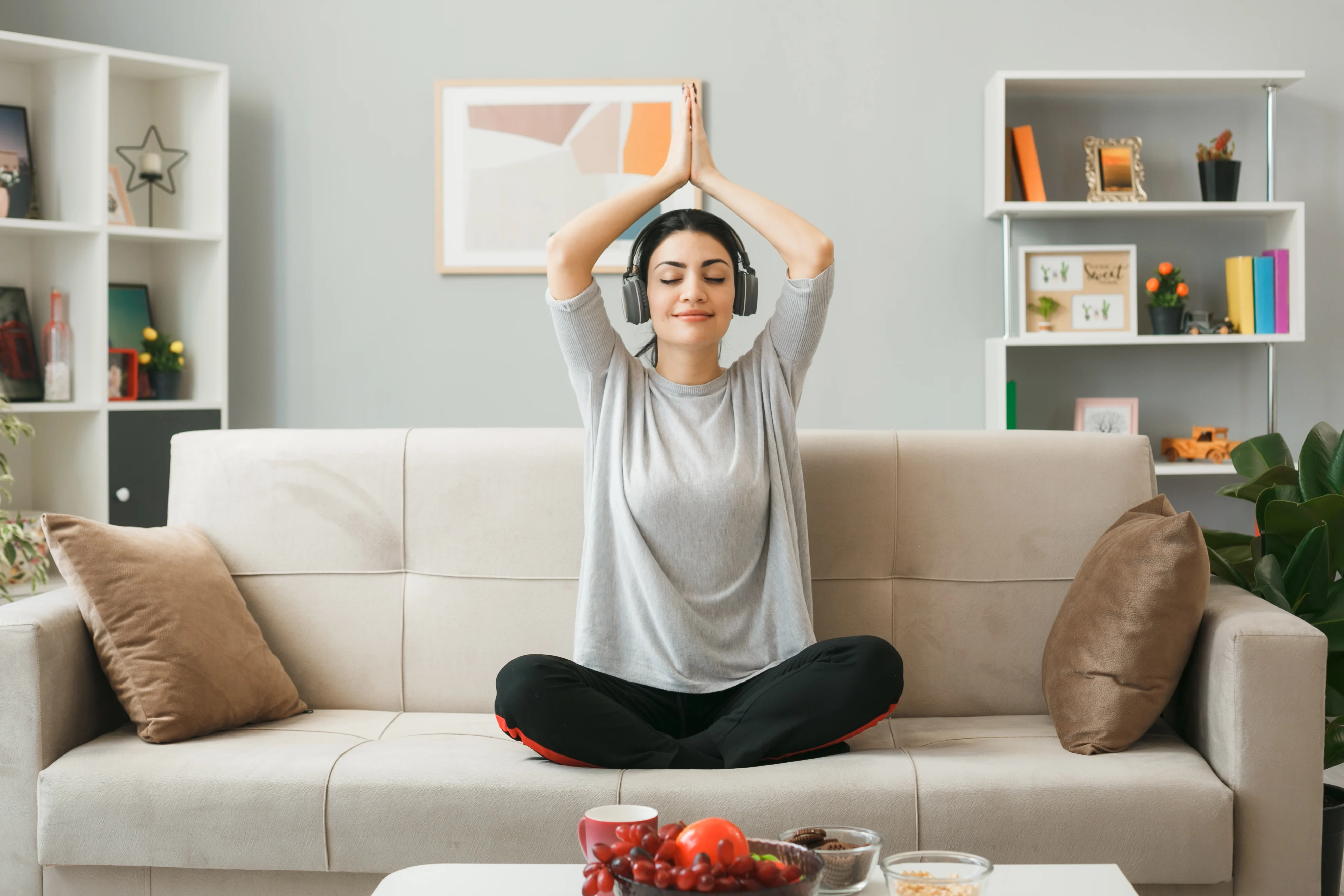 Relaxation session with yoga and calming sound